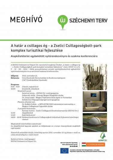 Zselici Csillagpark alapkőletételének meghívója