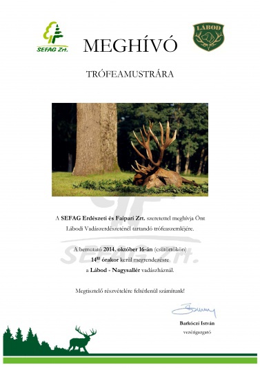 Meghívó 2014. október 16-ai trófemustrára, Lábod-Nagysallér