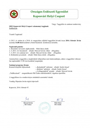 Meghívó az Országos Erdészeti Egyesület Kaposvári Helyi Csoportja gyűlésére